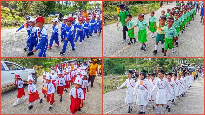 Kolase foto lomba gerak jalan TK dan SD. Gambar: dokumentasi Imanuel Lopis.