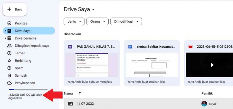 Bukti penyimpanan drive dengan akun belajar.id dari Kemendikbud. Sumber: Dokpri