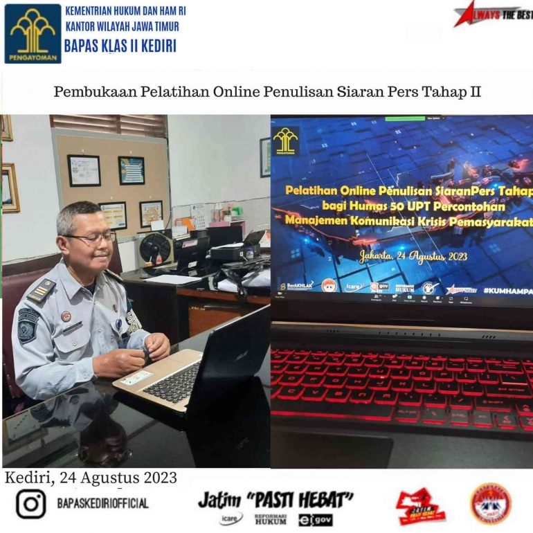 Bapas Kediri Ikuti Pembukaan Pelatihan Online Penulisan Siaran Pers Tahap II (Foto: HumasBapasKediri) 