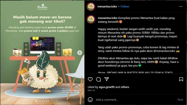 Contoh Konten Copywriting dari Instagram @menantea.toko