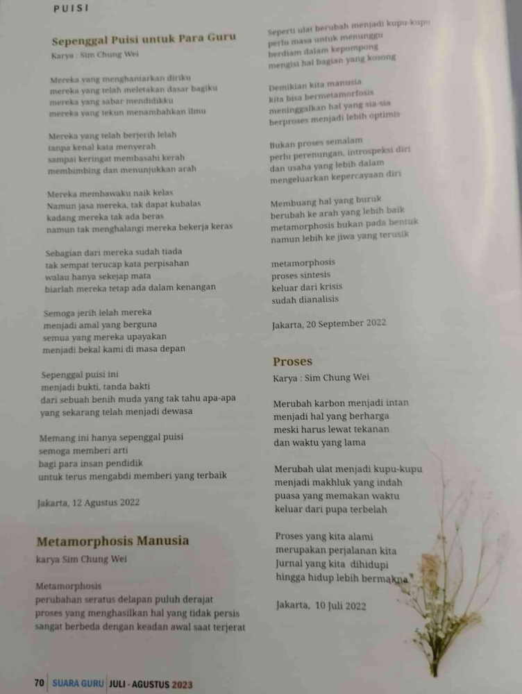 tiga puisi yang terbit di Majalah suara Guru edisi Juli-Agustus 2023-dokpri