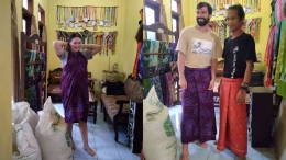 Foto Wisatawan Asing Mencoba Memakai Kain Batik Baswet (Dokpri)