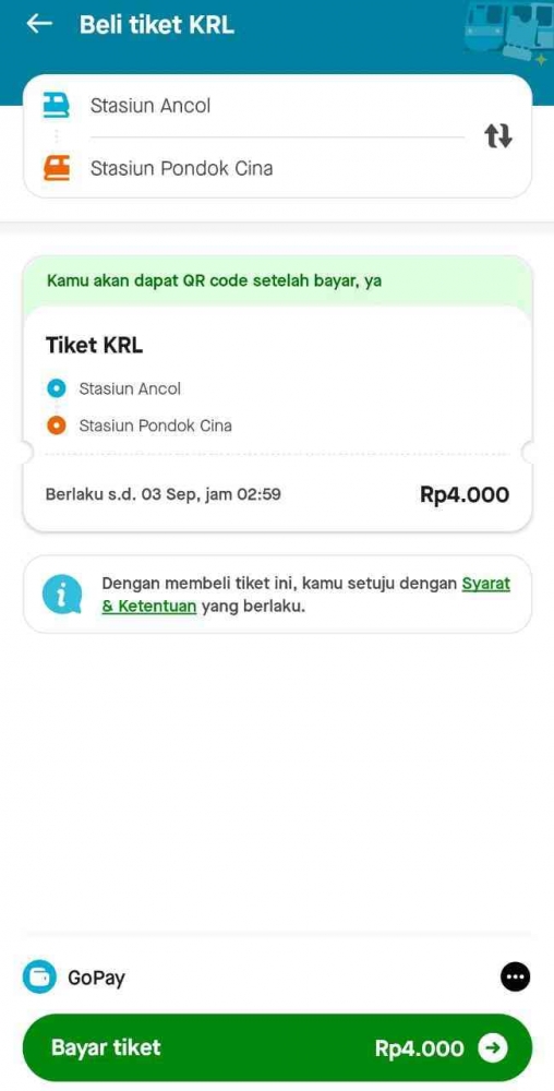 Dari Ancol ke Pondok Cina hanya 4 ribu rupiah (dokpri)