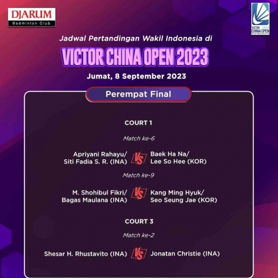 Jadwal main Indonesia (Foto Facebook.com/PB Djarum)