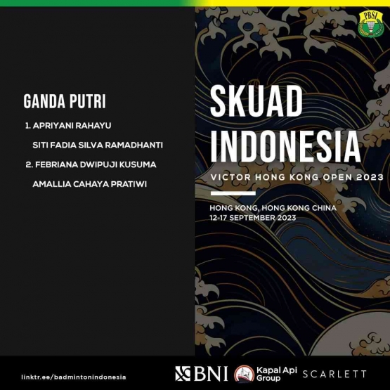 Perwakilan Indonesia di turnamen bulutangkis Hong Kong Open 2023 Super 500 Berhadiah Total USD 420.000 (Foto Facebook.com/Badminton Indonesia)