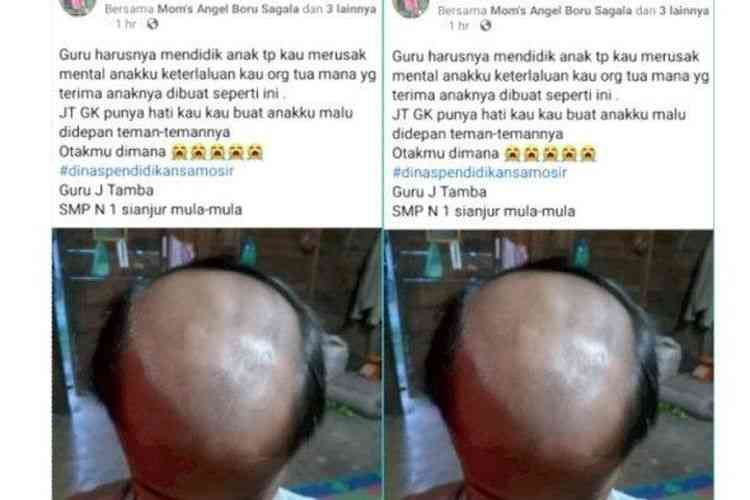 Guru di Samosir mencukur rambut siswa sampai setengah botak | foto: TRIBUN MEDAN/HO via kompas.com