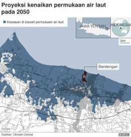 Garis pantai wilayah pantura pekalongan mundur hingga jalan Tol Trans Jawa (Foto: Climate Central via BBC) 