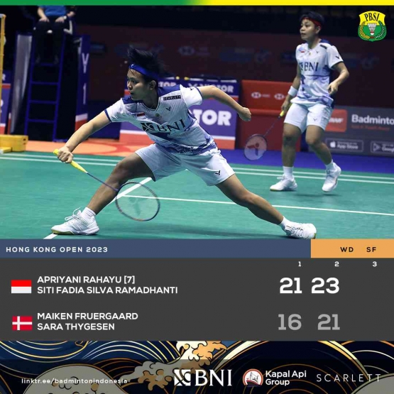 Hasil pertandingan semifinal turnamen bulutangkis Hong Kong Open Superseries 500, Sabtu, 16 September 2023 (Foto Facebook.com/Badminton Indonesia)