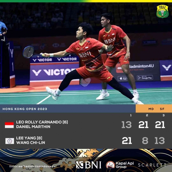 Hasil pertandingan semifinal turnamen bulutangkis Hong Kong Open Superseries 500, Sabtu, 16 September 2023 (Foto Facebook.com/Badminton Indonesia)