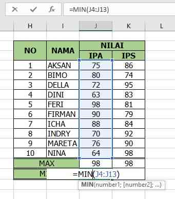 Penggunaan Rumus MIN (Sumber: Dokumen Pribadi)