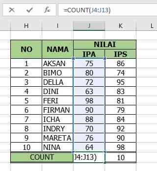 Penggunaan Rumus COUNT (Sumber: Dokumen Pribadi)