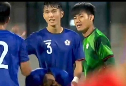Kiper dan Pemain Chinese Taipeh merayakan kemenangan (tangkapan layar video Indonesia vs Chinese Taipeh)