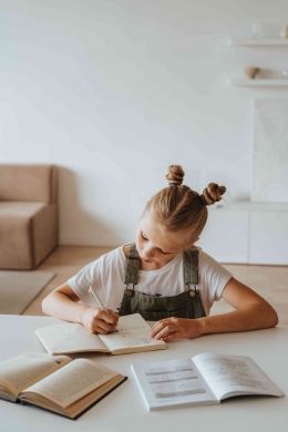 Photo by olia danilevich: https://www.pexels.com/photo/little-girl-writing-on-a-notebook-5088181/ 
