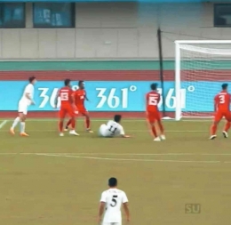 Detik-detik terciptanya gol Korea Utara atas Indonesia ( tangkapan layar laga Indonesia U24 vs Korea Utara Asian games 2022)