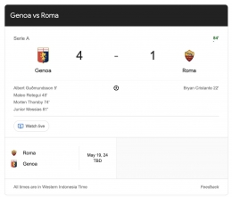 Genoa vs Roma. (Tangkapan layar Google)