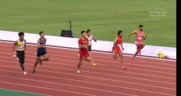Zohri (kedua dari kanan) di final sempat unggul hingga jarak 50 meter/ sumber: RTM Malaysia 
