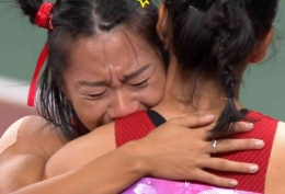 Ge Manqi menangis haru usai memenangkan final lari 100 meter putri Asian Games Hangzhou/sumber: RTM Malaysia 