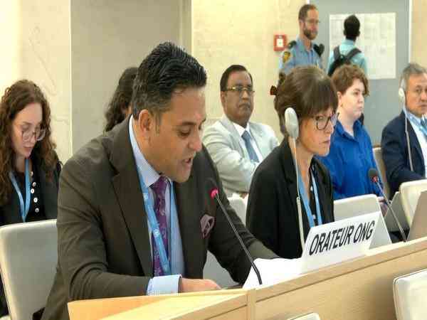 Junaid Qureshi, seorang peneliti, sedang berbicara di Perserikatan Bangsa Bangsa di Geneva. | Sumber: ANI