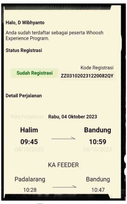 dapat komfirmasi pemesanan tiket berangkat Halim-Bandung, Rabu (4/10) (sumber: dokumen pribadi)