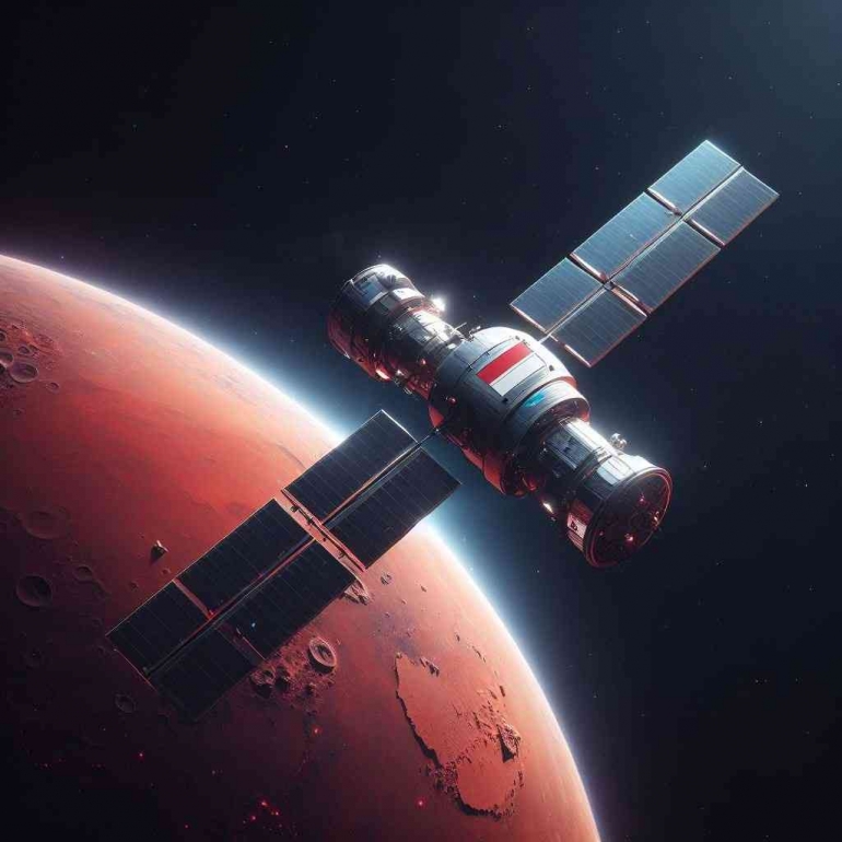 Ilustrasi Satelit Pengorbit Mars Indonesia (Microsoft Image Creator)