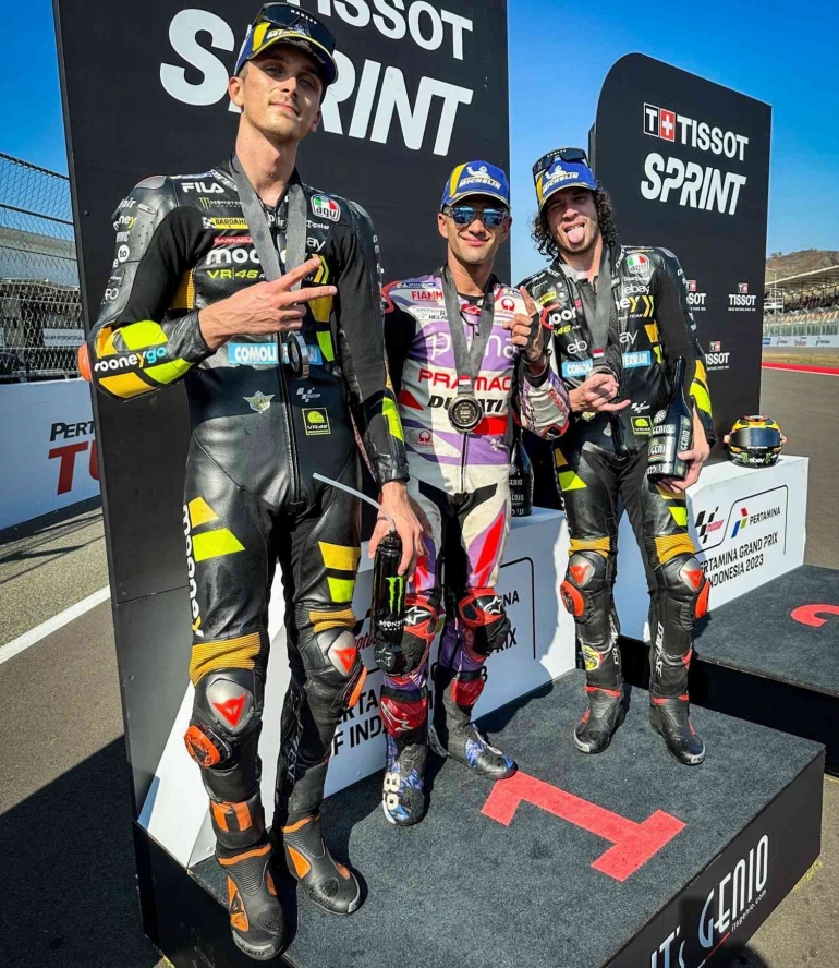 Martin, Marini, Bezzecchi di podium sprint race GP Mandalika 2023/foto: MotoGP.com