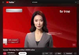 Gambar 1. Presenter AI TV One bernama Sasya (Youtube tvOneNews)