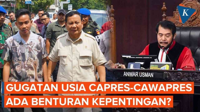 Kolase Gibran, Prabowo dan Anwar Sanusi Ketua MK (foto : Kompas.com)
