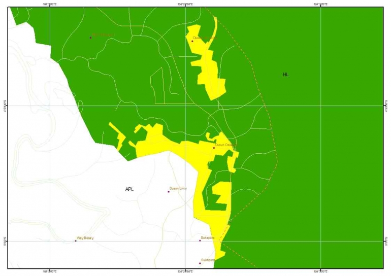 Peta wilayah Kawasan Hutan yang dilepas menjadi tanah milik (dokumen Rasna)