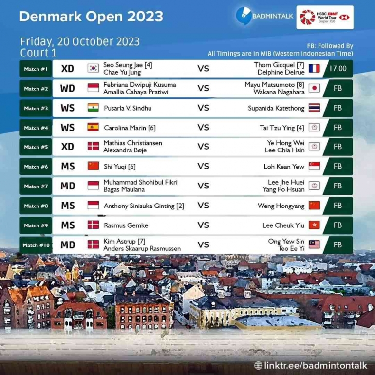 Jadwal dan Drawing Semua Negara Babak Perempat Final Denmark Open 2023 (Foto : Badmintalk)