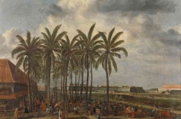 Lukisan karya Andries Beeckman tahun 1657 menggambarkan suasana Batavia masa VOC (Rijkmuseum)