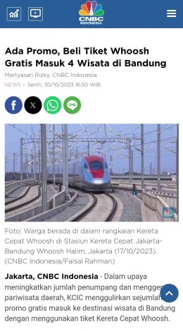 Promo Whoosh Untuk Mengunjungi Destinasi Wisata di Bandung | Sumber CNBC