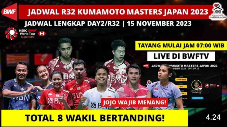 Jadwal dan Drawing Lengkap Babak 32 Besar Kumamoto Masters 2023 (Foto : BTG Channel)