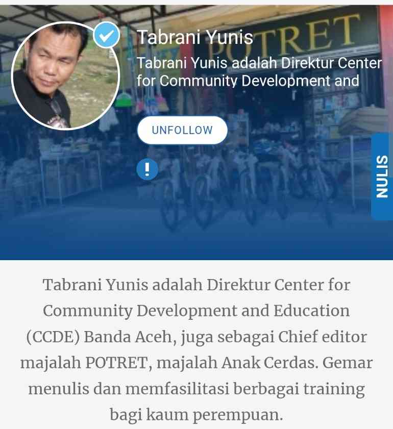 Screenshot profil Tabrani Yunis di Platform Kompasiana