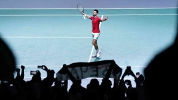 Novak Djokovic usai menang atas Cameron Norrie di turnamen Davis Cup Finals 2023. (sumber foto: beINSports)