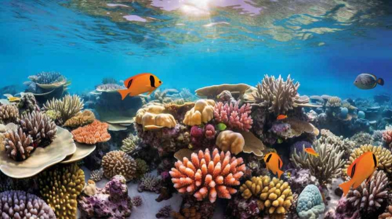 Ilustrasi terumbu karang dan biota laut. (sumber: freepik.com)