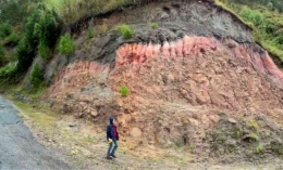 Batuan tuff yang terbentuk pasca-letusan Gunung Toba 74,000 tahun lalu di sisi ruas jalan raya Tele-Pangururan, Samosir (Foto: BP Geopark Kaldera Toba)