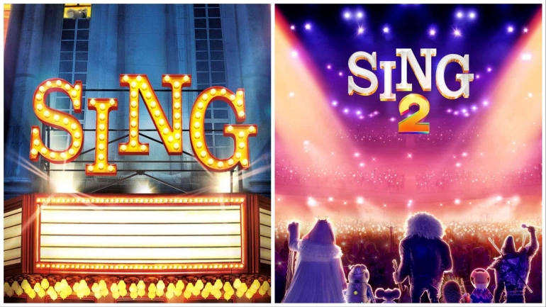 Poster film Sing 1 & 2. Sumber: The Movie Database & Photojoiner.