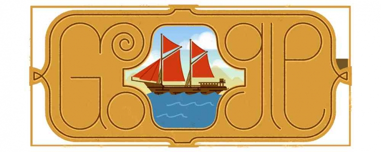 Ilustrasi kapal pinisi dalam Google Doodle hari ini. (sumber gambar: Dok. Google)