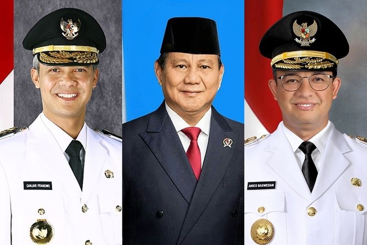 Potret Ganjar Pranowo, Prabowo Subianto, dan Anies Baswedan.(sumber: nasional.kompas.com)