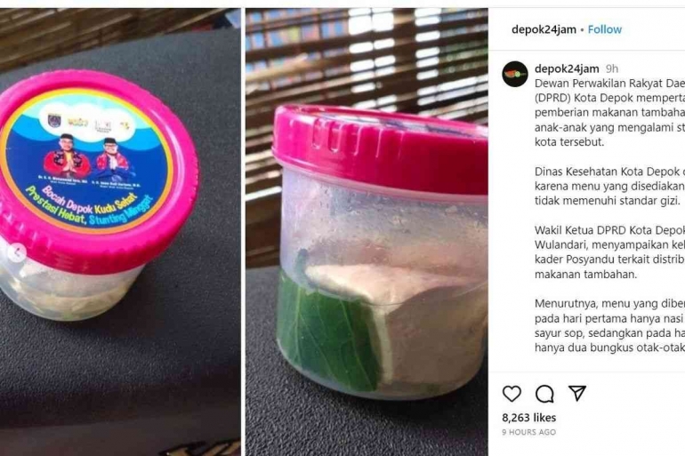Menu makanan pencegah stunting di Kota Depok | foto: IG/@depok24jam