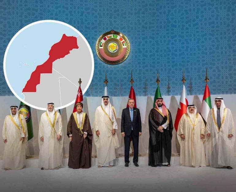 Para pemimpin anggota Dewan Kerjasama Teluk (GCC) sedang berpose di KTT GCC di Doha, Qatar. | Sumber: Kedutaan Besar Maroko Jakarta.