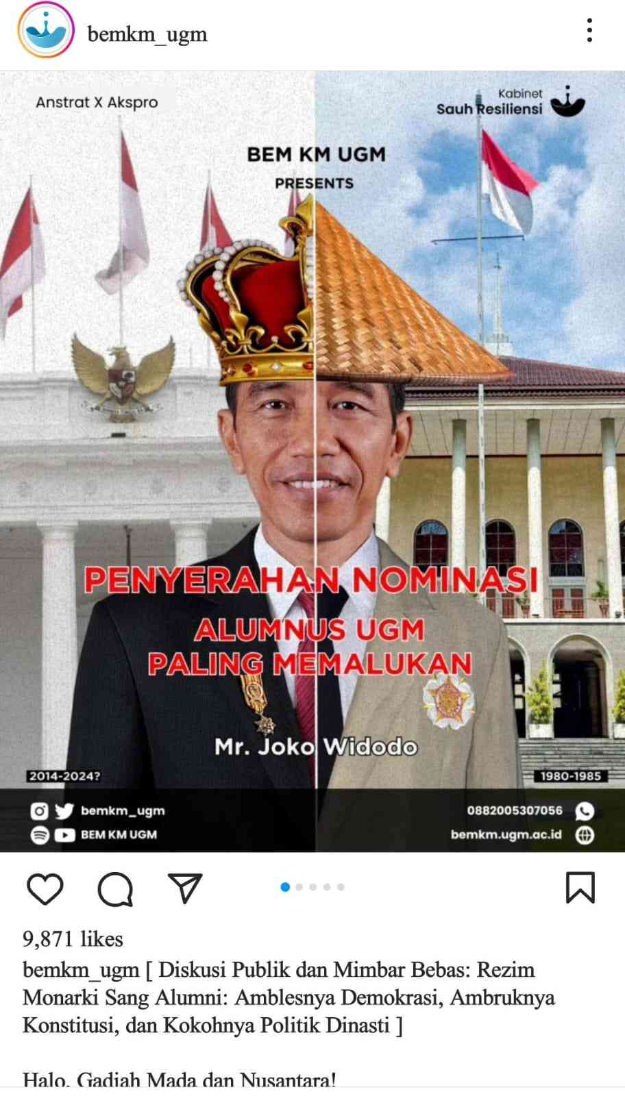 BEM KM UGM Diserang Warganet Setelah Posting Penyerahan Nominasi ...