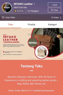 screenshot e-commerce shopee INTAKO Leather