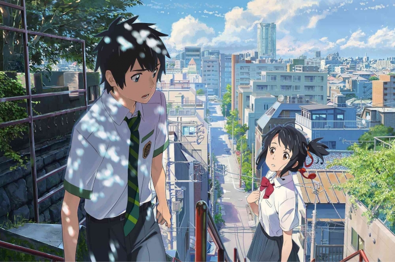 Sinopsis Film Anime Kimi no Na Wa,Taki dan Mitsuha Menyelamatkan Desa dari Meteor (x:kiminona_movie)