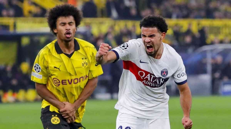 Warren Zaire-Emery usai cetak gol ke gawang Dortmund. https://www.eurosport.com/ (Getty Image)