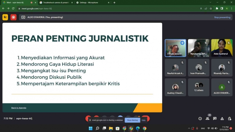 Penjelasan materi mengenai Ilmu Jurnalistik/Dok Pribadi