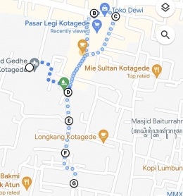 Rute jalan sore yang penulis gunakan (Sumber: Google Map)