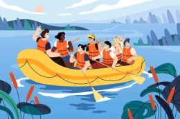 Ilustrasi kegiatan rafting bersama (sumber:freepik)