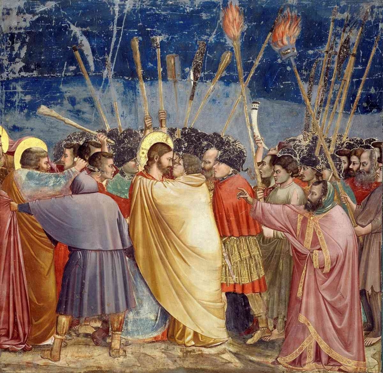 Lukisan Kiss of Judas karya Giotto di Bondoni dalam Kapel Scrovergni di Padua, Italia. GAMBAR: Wikipedia/public domain