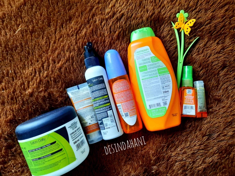 Rangkaian produk perawatan rambut: sampo, creambath, hair mask, hair tonic, hair serum, dan hair fragrance | Sumber: Foto Desy Hani